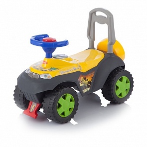 Детская жёлтая каталка со звуковыми и световыми эффектами Dinosauros World Tolocar (Jetem, 3101_жёлтый)